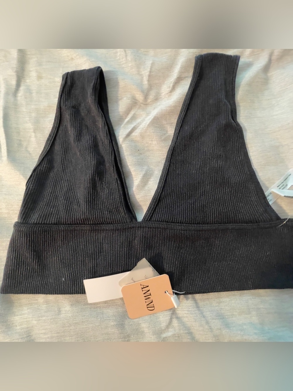 Black Ribbed Deep V Tank Top